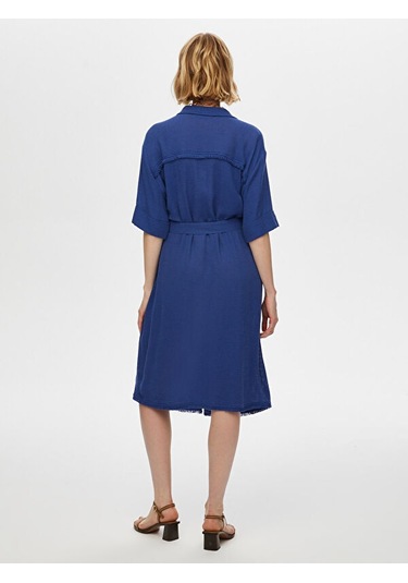 Püskül Şerit Detaylı Kendinden Dokulu Elbise S25elb037 Us25elb03727 Indigo