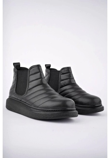 Slw205 Boston Bağcıksız Cilt Erkek Spor Bot St Siyah Siyah