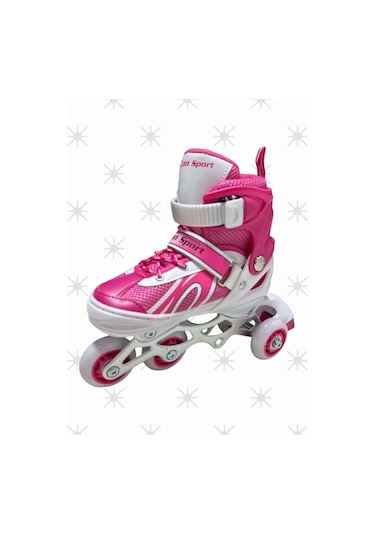 Pembe Çift Sıra Ayarlanabilir Alıştırma Pateni Kask Dizlik Seti Pembe