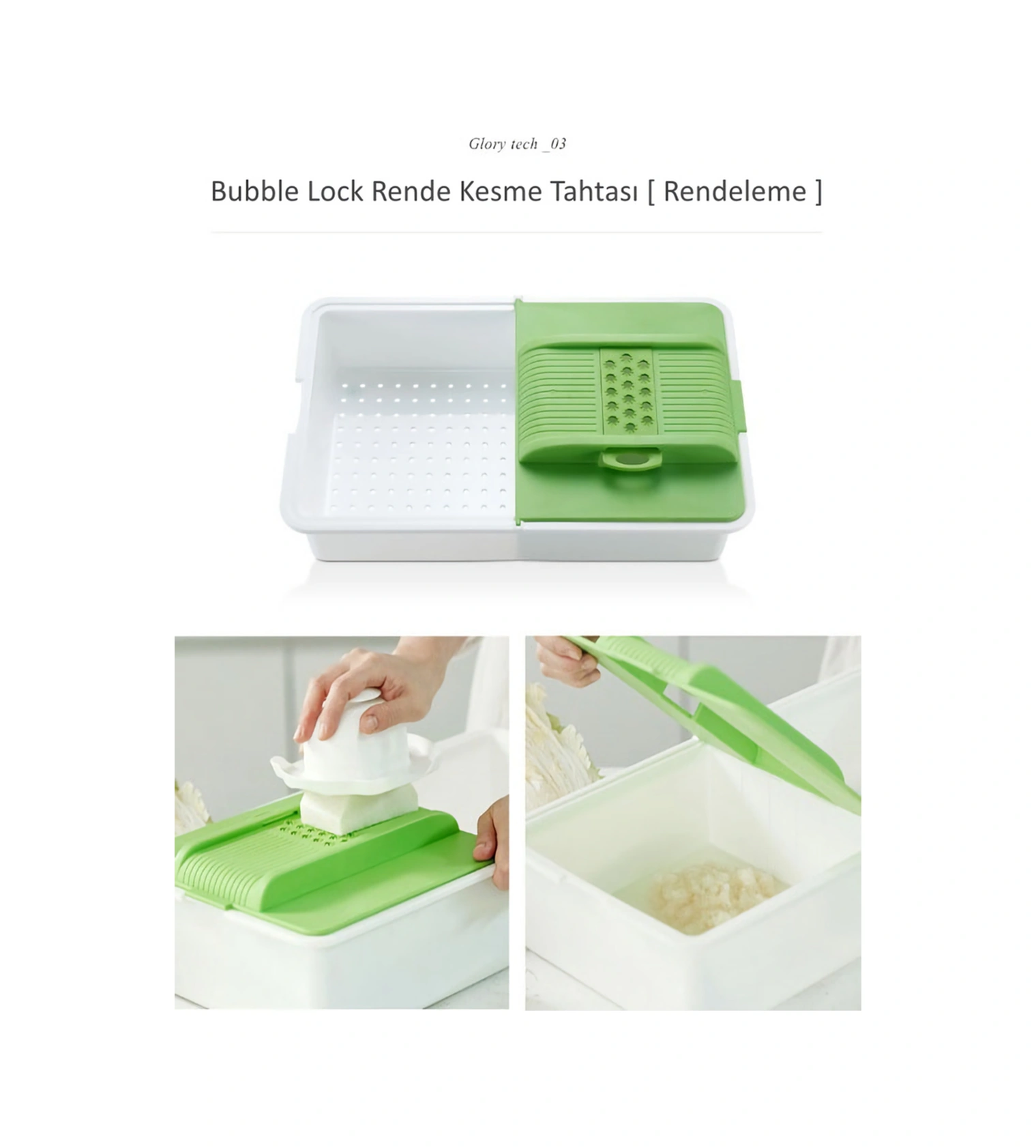 Glory Tech Çok Fonksiyonlu Sebze Meyve Dograyici Dilimleyici Çift Taraf Rende Ve Kesme Tahtasi Yeşil-beyaz