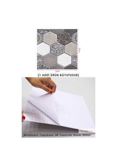 Technosmart 3d Kendinden Yapışkanlı 30x30cm Duvar Kağıdı Kaplama Su Geçirmez Dekorasyon Mutfak Banyo