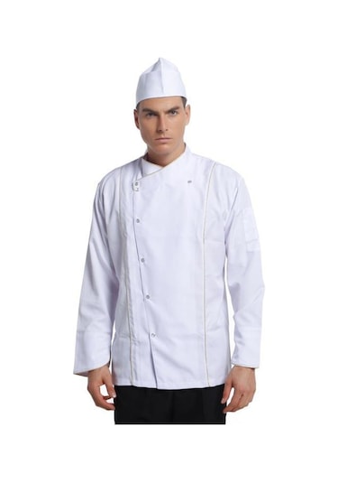 Aşçı Ceketi Beyaz Uzun Kol Altın Biyeli T Model