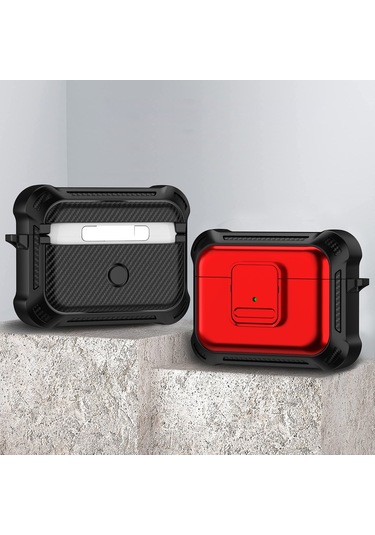 Airpods Uyumlu Pro Tpu + Pc İçin Darbeye Dayanıklı Kulaklık Koruyucu Kılıf Anahtarlı Kırmızı