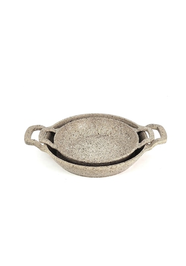 3728 - 2 Parça - Döküm, Bio Granit, 16 Ve 20 Cm Sahan Seti, Kum Beji Rengi Kahverengi