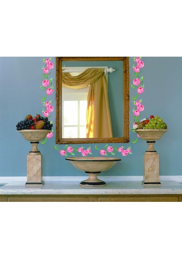 Sıa Duvar Süsü (Sticker)Pembe Güllü Şeffaf Filmli Pvc