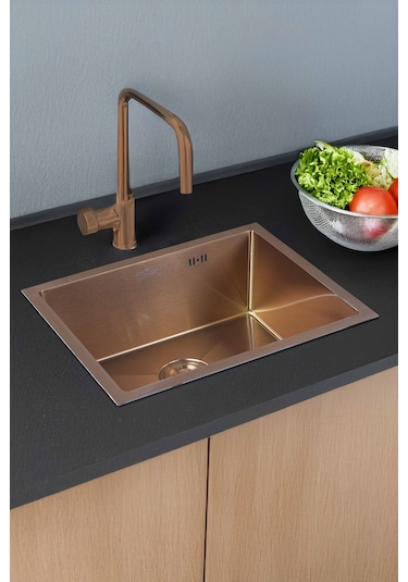 Dysnox Luna Serisi %100 Krom 60 x 45 CM Paslanmaz Mutfak Eviye Sifon Dahil Bronz