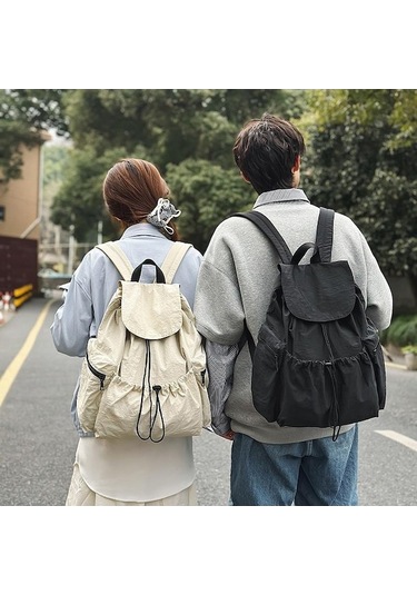 Novahub Pliseli Bağcıklı Sırt Çantası Kadın Hafif Sırt Çantası Erkek Seyahat Sırt Çantası Haki Haki