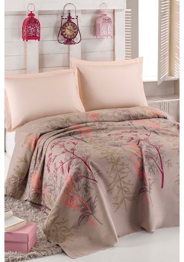 Doğal Pike Baskılı Mega King 230x260cm Urla Bej Bej