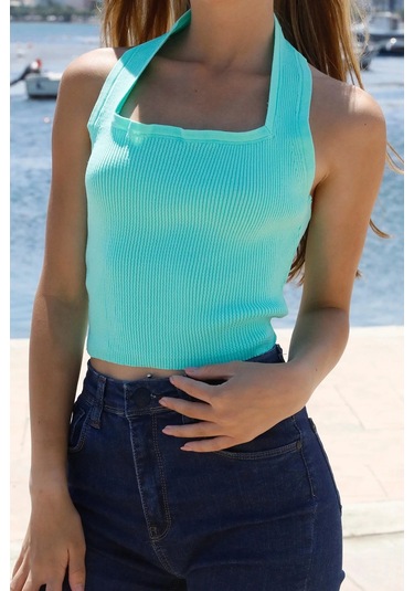 Boyun Geçirmeli Triko Büstiyer Yeşil - P-019915 Çok Renkli