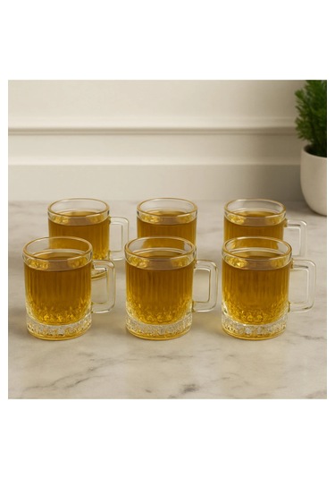 6 Lı Cam Kulplu Meşrubat Çay Kahve Bardağı Bardak 220ml Şeffaf