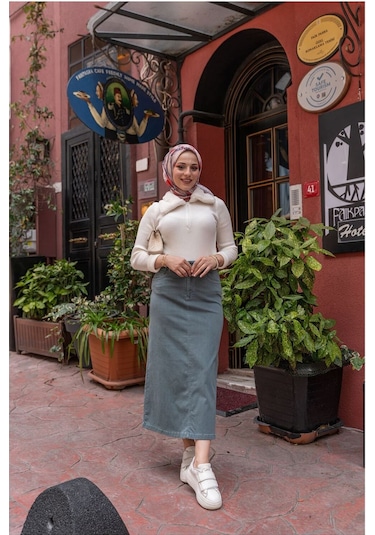 Ara Boy Likralı Gabardin Etek Mavi