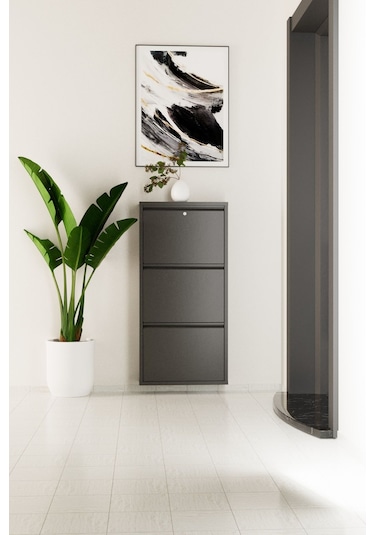 Kilitli 3 Kapaklı Metal Ayakkabılık Antrasit Antrasit