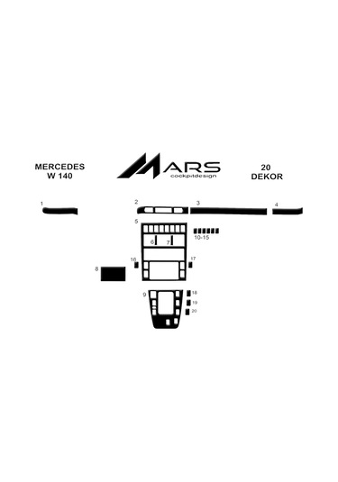 Mercedes W140 Konsol-torpido Kaplama 20 Parça-piano Black Piano Black