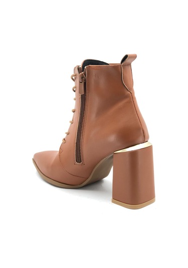 Feles Bağcıklı Kadın Topuklu Bot Taba