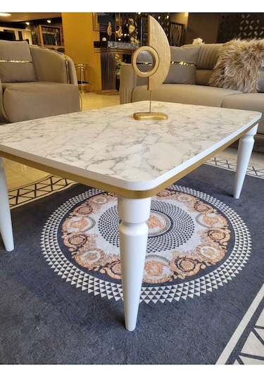 Akset Orta Sehpa Lüx Beyaz Mermer Gold