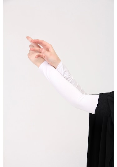 Likralı Kaymayan Kurtarıcı 1 Çift Tesettür Kolluk Beyaz