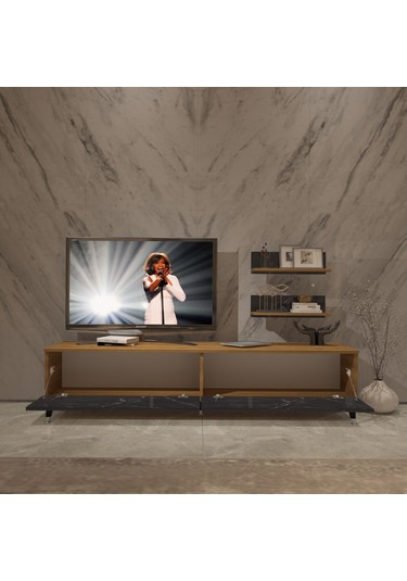 Decoraktiv Eko 4 Mdf Std Silver Tv Ünitesi Tv Sehpası Pera - Siyah Mermer