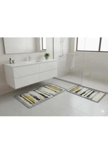 Banyo Paspası 2'li Set 3d Baskılı Jel Çizgi Çok Renkli