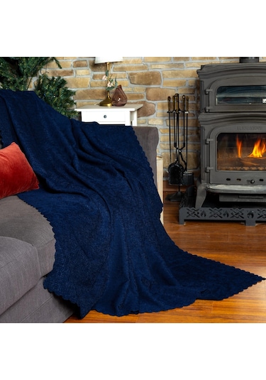 Jakarlı Şönil Koltuk Örtüsü Kanepe Örtüsü Koltuk Şalı 110x175 2 Ad. Kaymaz Lacivert Lacivert