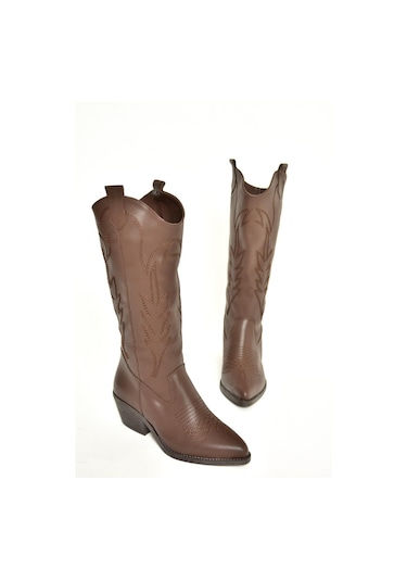 Fox Shoes T404401209 Kahverengi Kovboy Model Kadın Çizme Kahverengi-suni Deri Kahverengi