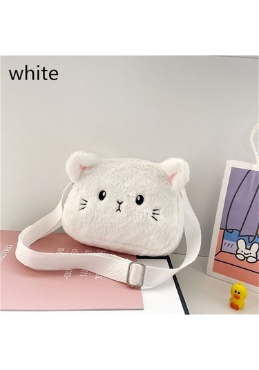 Novahub Bebek Kız Çanta Bozuk Para Cüzdanı Sevimli Messenger Küçük Çantalar Omuz Çantası Yumuşak Peluş Çanta Karikatür Kedi Beyaz Beyaz