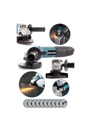 Steiner 2600 W 125 MM Avuç İçi Taşlama Makinesi + 10 Adet Disk