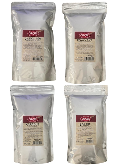 Orçel Çilekli Süt + Muzlu Süt + Salep + Karadut Aromalı İçecek Tozu Oralet 4 x 1 KG