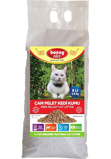 Bonny Nice Doğal Pellet Çam Peleti Kalın Kedi Kumu 10 x 6 L