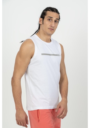 Maraton Sportswear Regular Erkek Bisiklet Yaka Kolsuz Basic Beyaz Atlet 21723-Beyaz