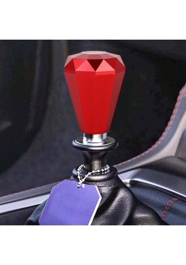 Wondernest Evrensel Araba Elmas Şekli Metal Vites Topuzu Kırmızı Renk Otomatik Manuel Kırmızı