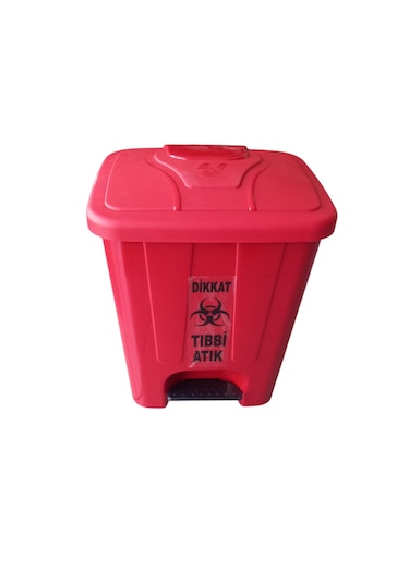 Tıbbi Atık Çöp Kovası Kutusu Kırmızı Pedallı İç Kovalı 25 Litre