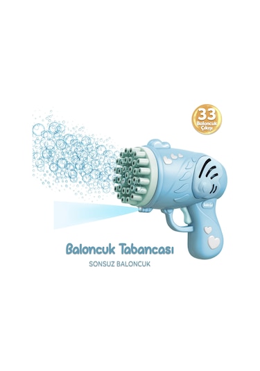 33 Kanal Işıklı Pilli Baloncuk Makinesi Köpük Tabancası Bubble Gun Machine - Mavi
