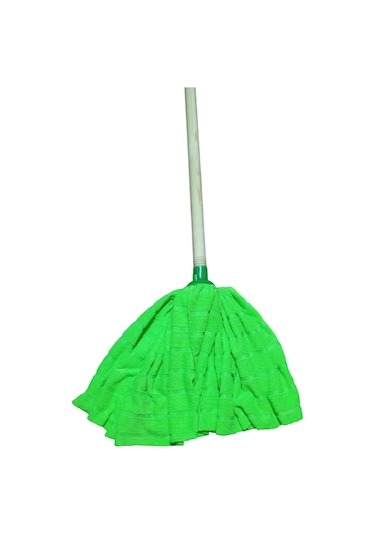1 Adet Mop 1 Adet Ahşap Sapı İle Takım Mikrofiber Mop Paspas Yeşil
