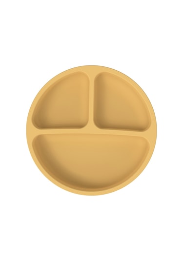 Sones 3 Bölmeli Bebek Silikon Vakumlu Bardak Tabak Çocuk Tamamlayıcı Beslenme Kabı Sarı