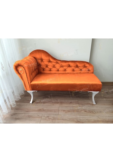 Dekoratif Bihter Koltuk Josefin Puf 120 Cm Beyaz Ayak Turuncu