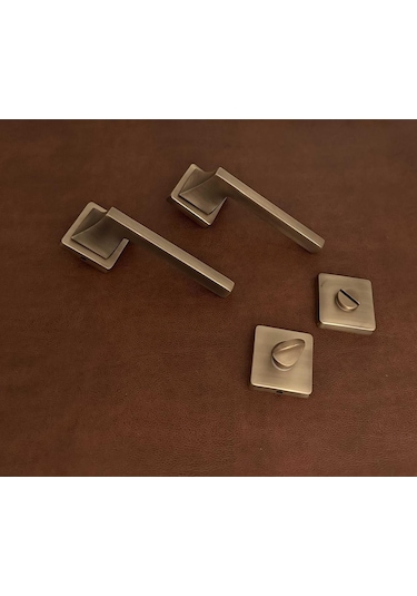 Karo Mat Antik Sarı Kare Rozetli Zamak Wc Banyo Kapı Kolu 1 Takım