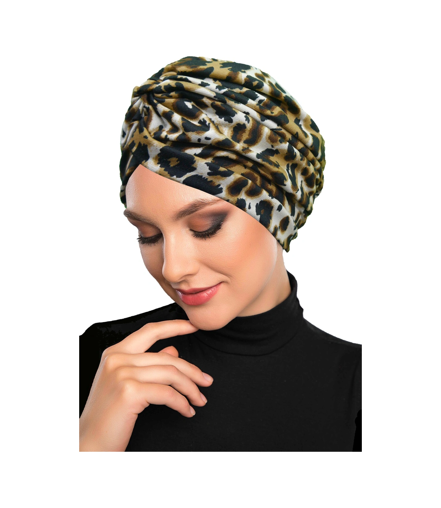 Savanna Chic Desenli Çapraz Ve Bant Detaylı Astarlı Hazır Türban Tesettür Havuz Bonesi Açık Leopar