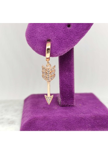 Ok Tek Gümüş Halka Küpe - Rose Bakır Beyaz