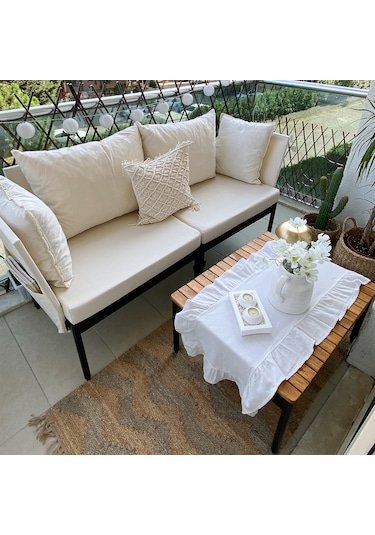 Limni Home Mini Multilounge Bahçe Balkon Mobilyası Şezlong Krem