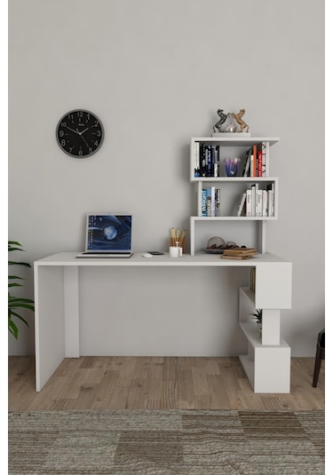 Moonlife Okyanus Kitaplıklı Çalışma Masası Beyaz