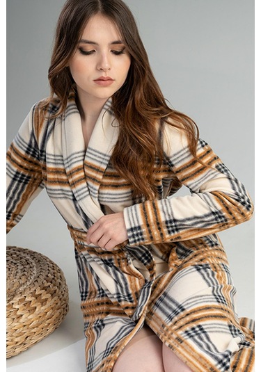 Kadın Uzun Şal Yaka Kahve Polar Sabahlık C4t3n0o102 001