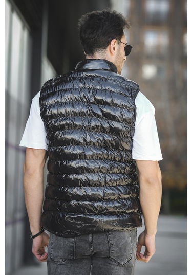 Bl 1696 Slim Fit Extra Parlak Dik Yaka Erkek Şişme Yelek Siyah