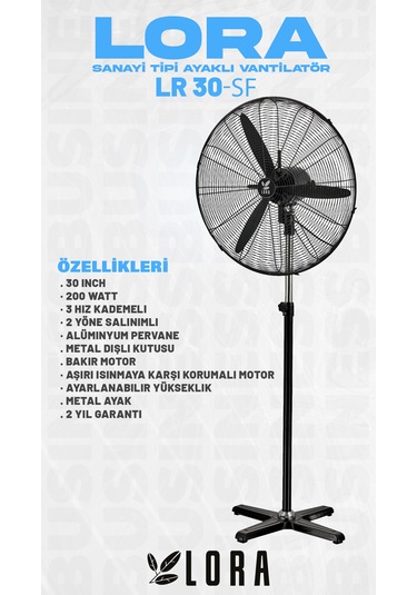 Lora 30 İnç Ayaklı Sanayi Tipi Vantilatör