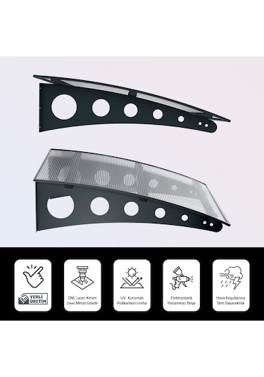 SundurmaX Pratik Metal Sundurma 150x100 Oval Serisi Kapı Üstü Sundurma Antrasit - Şeffaf