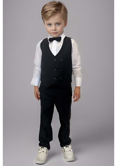 Riccotarz Erkek Bebek Takım Elbise Siyah Yelekli Alt Üst Takım 001