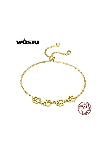 Wostu Sıcak Moda 925 Ayar Gümüş Paw Trail Köpek Hayvan Zinciri Ve Bağlantı Bilezikler Kadınlar Için Altın