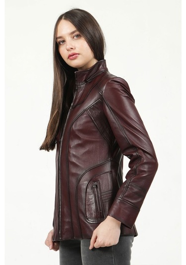 Dericlub Yb-2096 Kapşonlu Gerçek Deri Kadın Kaban
