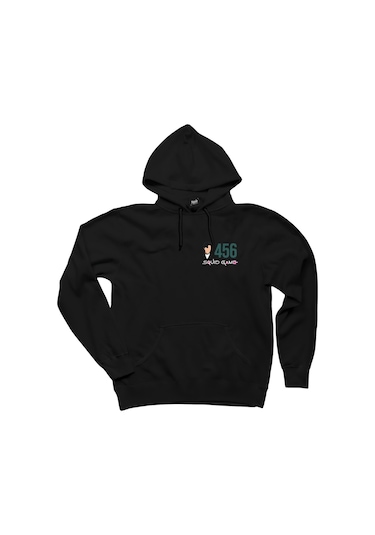 Squid Game Gamer 456 Siyah Kapşonlu Sweatshirt Hoodie Siyah