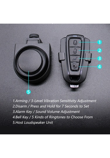 Ranyeek Yüksek Sesli Bisiklet Alarmı - 115db, Uzaktan Kumandalı, 5 Ses Modu, Su Geçirmez, Şarj Edilebilir 400mah