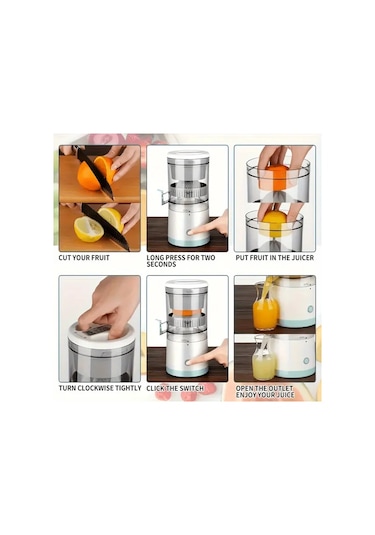 Xuweiwei Beyaz Usb Şarjlı Portatif Meyve Sıkacağı Yüksek Verimli Çok Amaçlı Beyaz